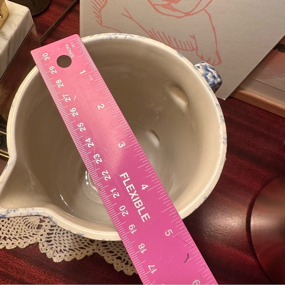 Tienshan Folk Craft Cream & Blue Sponge Paint Pitcher - Heart & Cow - 64 Oz - Picture 5 of 8